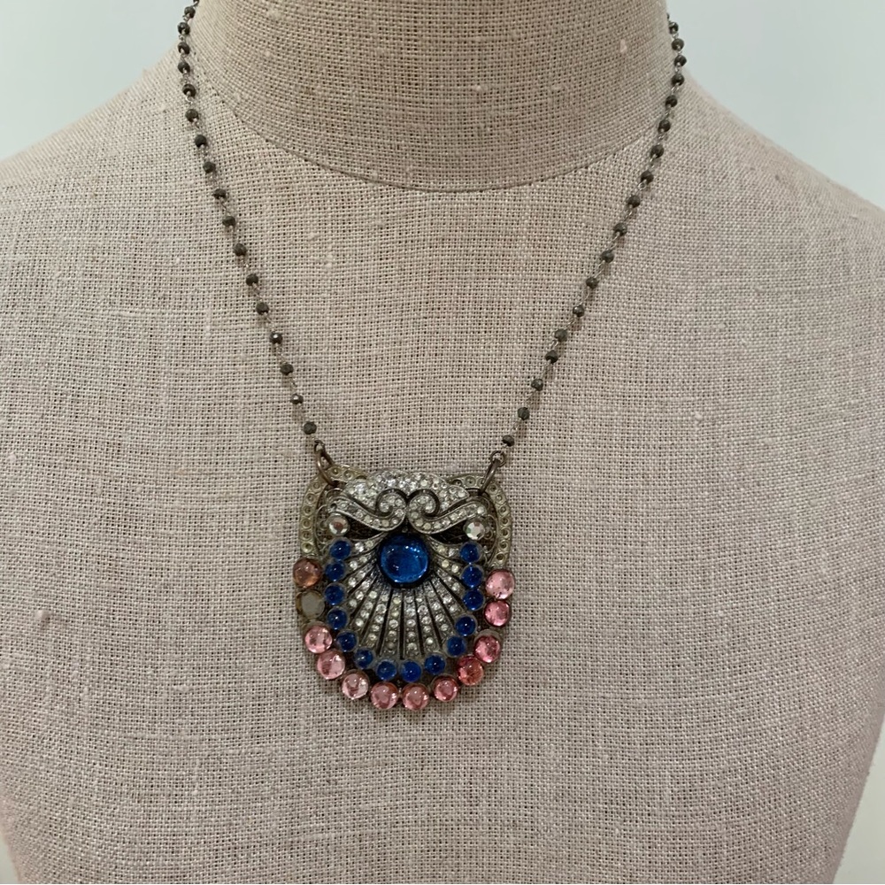 Vintage Pink and Blue Embellished Necklace